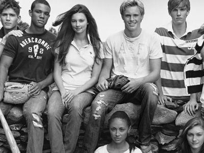 old abercrombie ad, early 2000s, black and white, large logos
