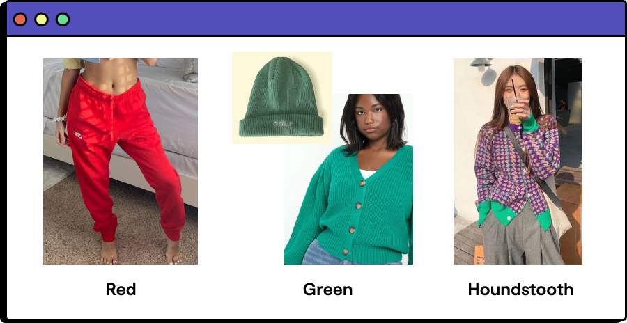 women wearing 2022 fashion trends and color trends red, green, houndstooth
